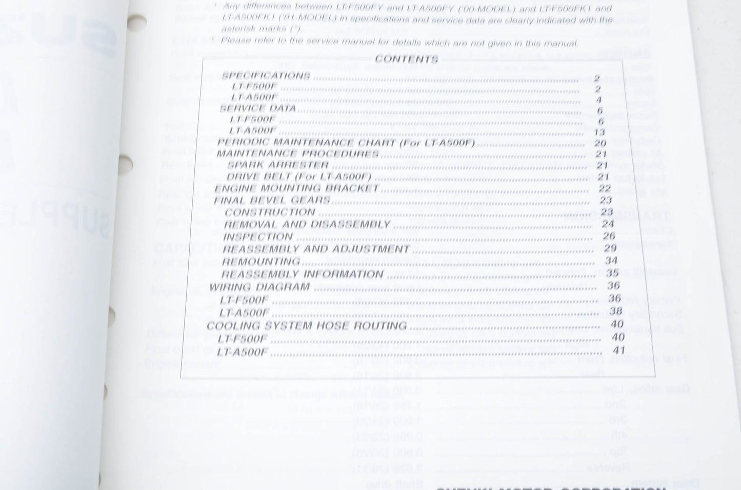 OEM Suzuki 99501-44000-01E LT-F500F LT-A500F Supplementary Service Manual