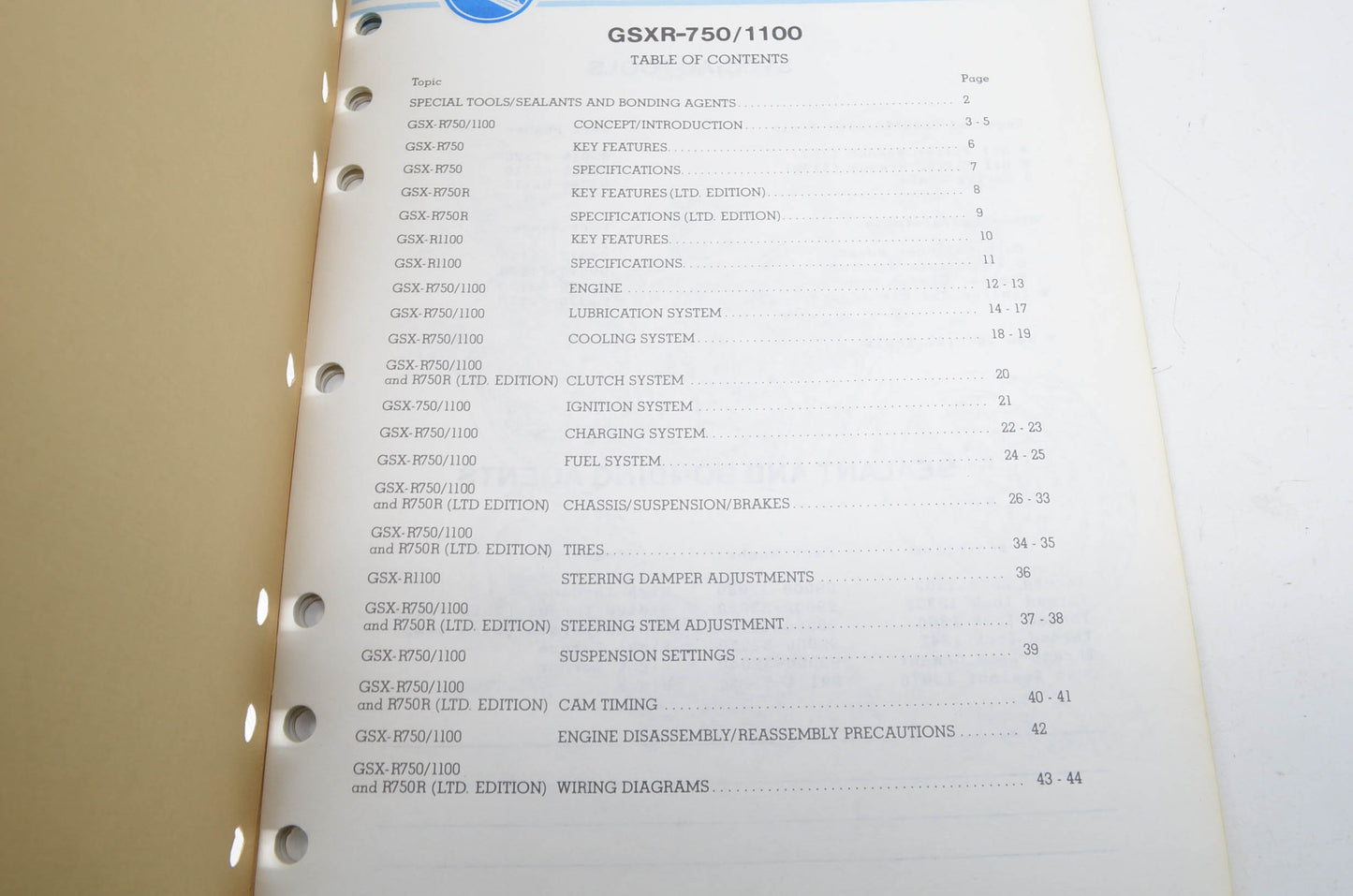 OEM Suzuki 99923-01862 1986-II GSX-R 750/R750R/1100 Technical Seminar Manual
