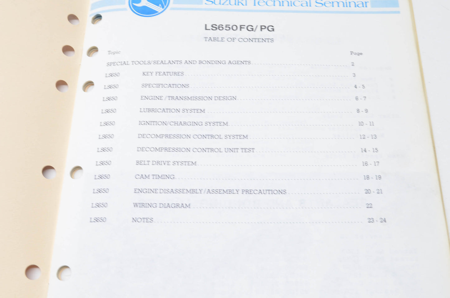 OEM Suzuki 99923-01862 1986-II LS650FG/PG Technical Seminar Manual NOS
