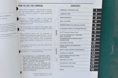 OEM Honda 1986-1987 CR250R Service Manual