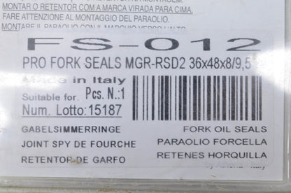Parts Unlimited FS-012 Front Fork Seal Kit 36X48X8/9.5 NOS