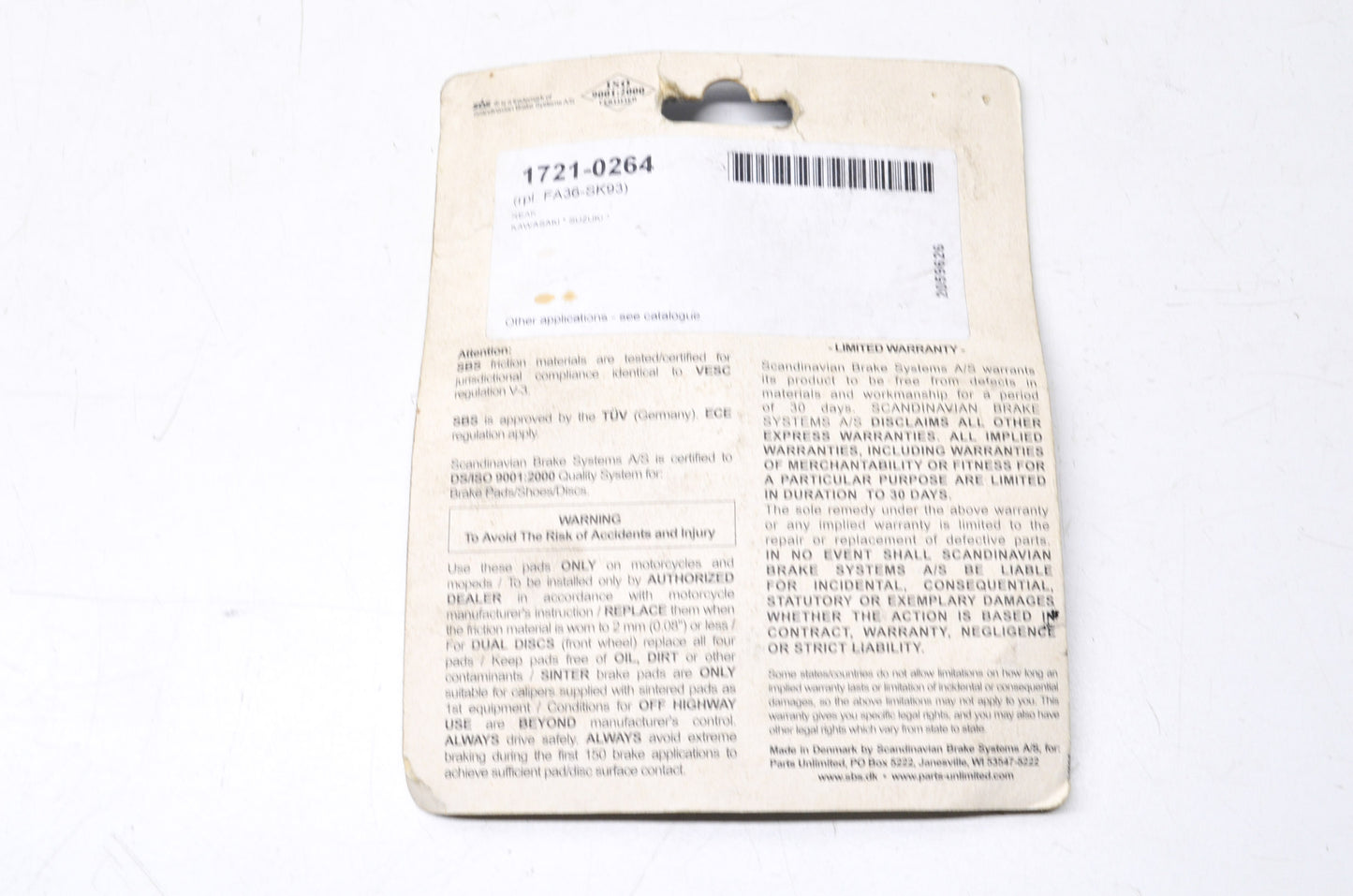 SBS 1721-0264, 512LF Rear Brake Pad Kit NOS