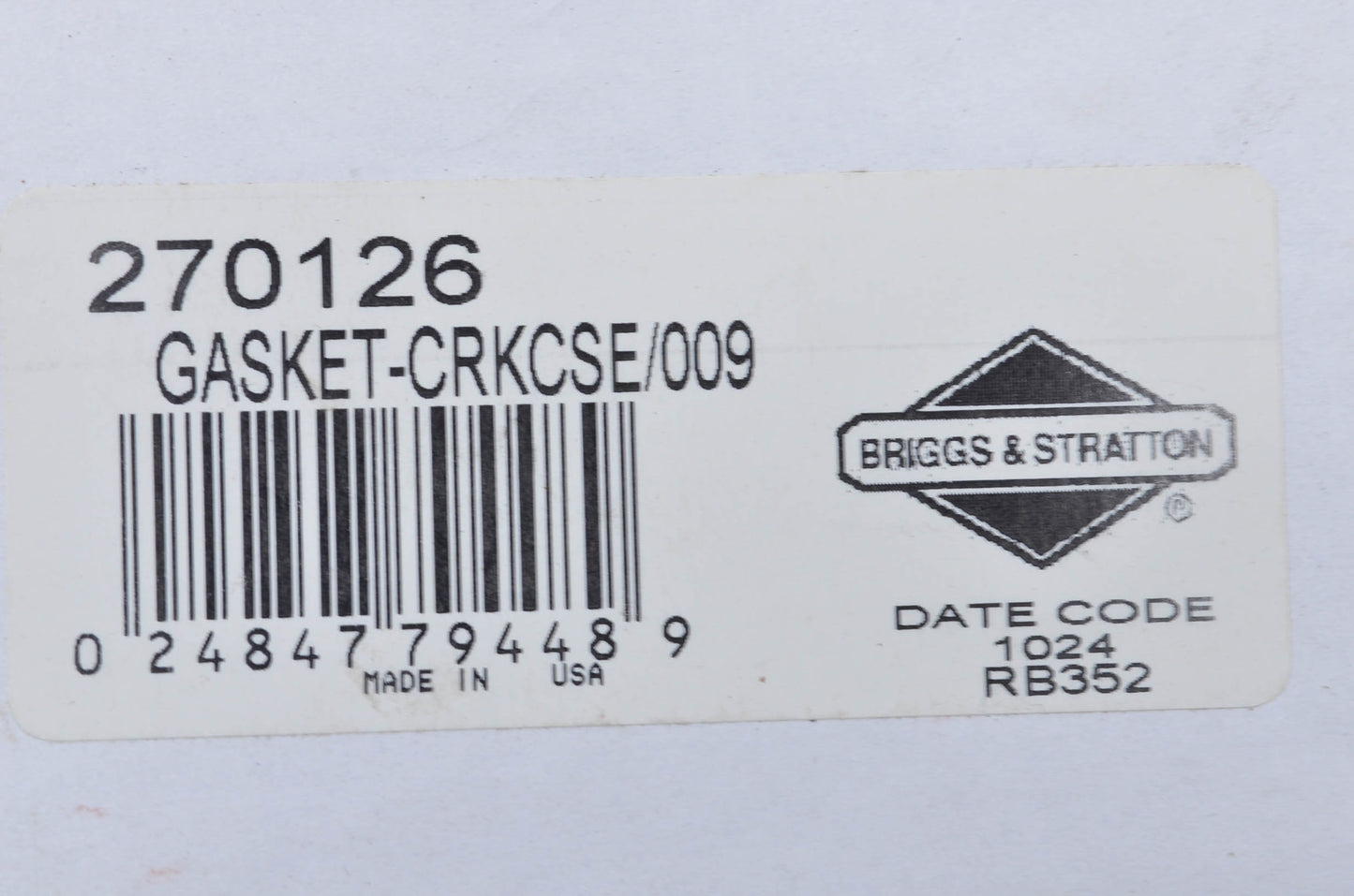 OEM Briggs & Stratton 270126 Crankcase Gasket NOS