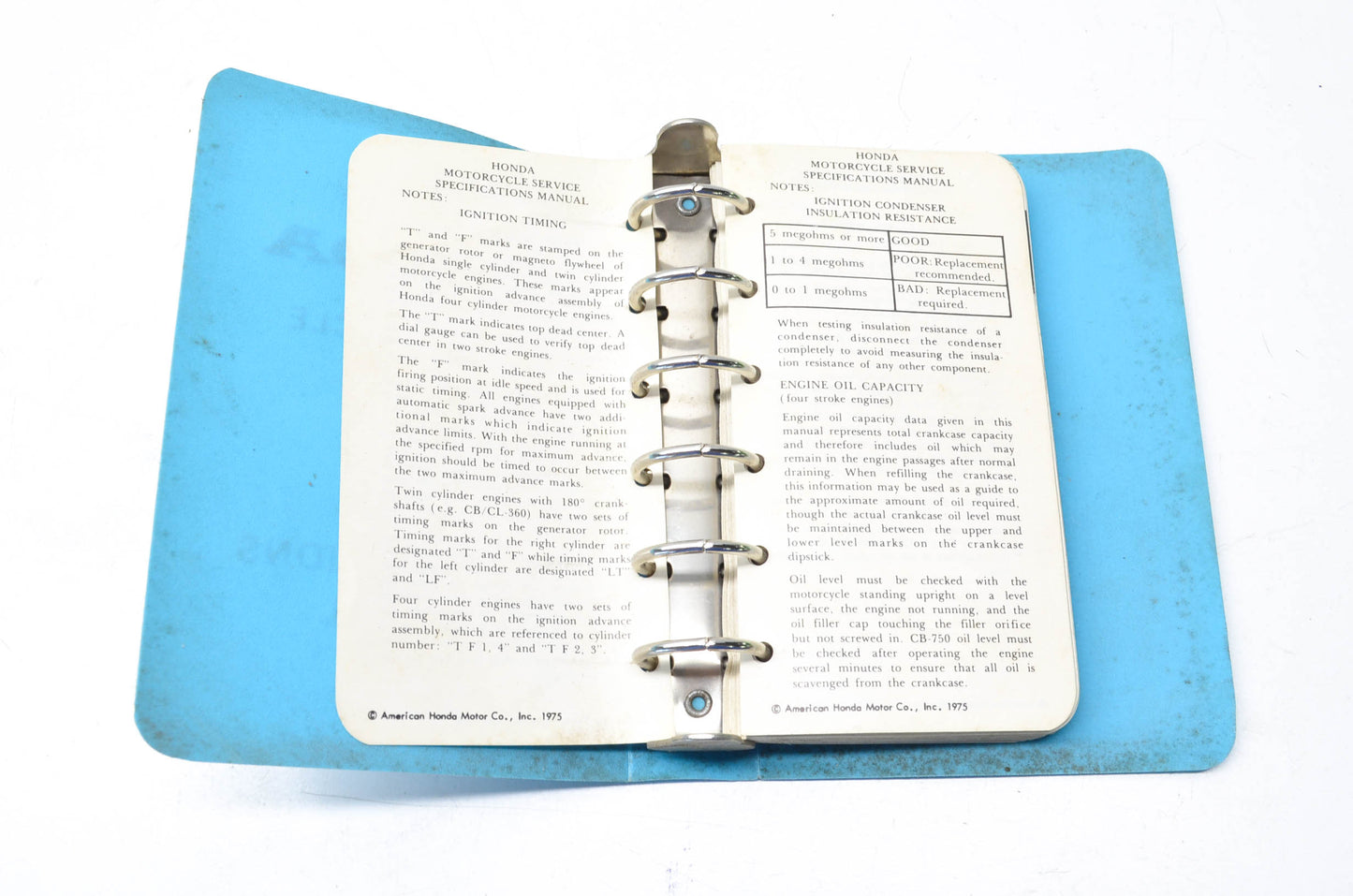 OEM Honda 1975 Motorcycle Service Specifications Manual