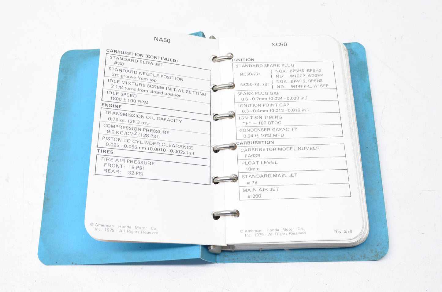 OEM Honda 1979 Motorcycle Service Specifications Manual