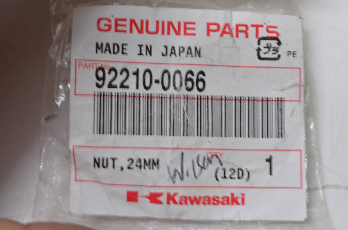 OEM Kawasaki 92210-0066 Nut 24MM NOS