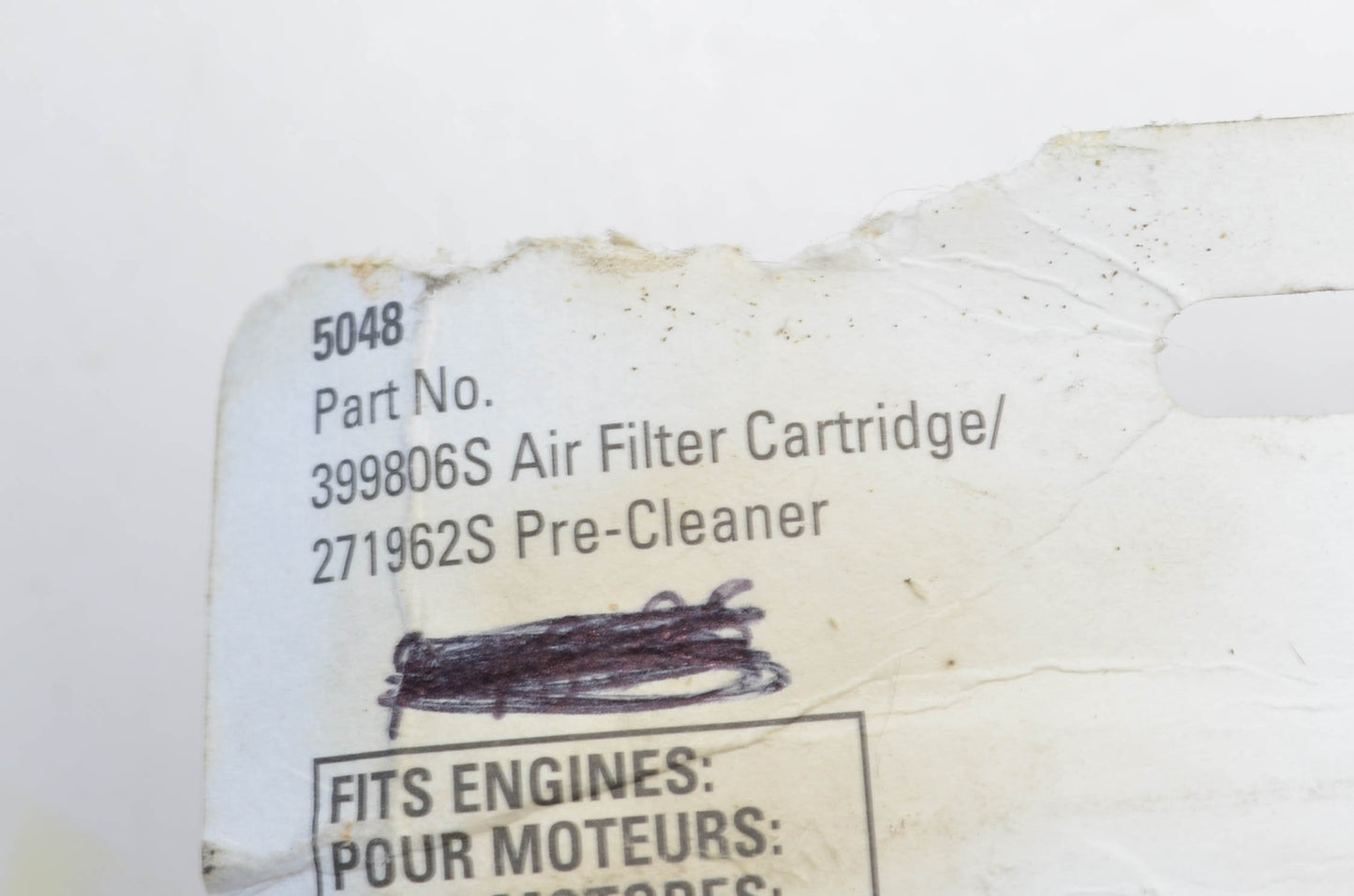 New OEM Briggs & Stratton 5048, 399806S, 271962S Air Filter Kit NOS