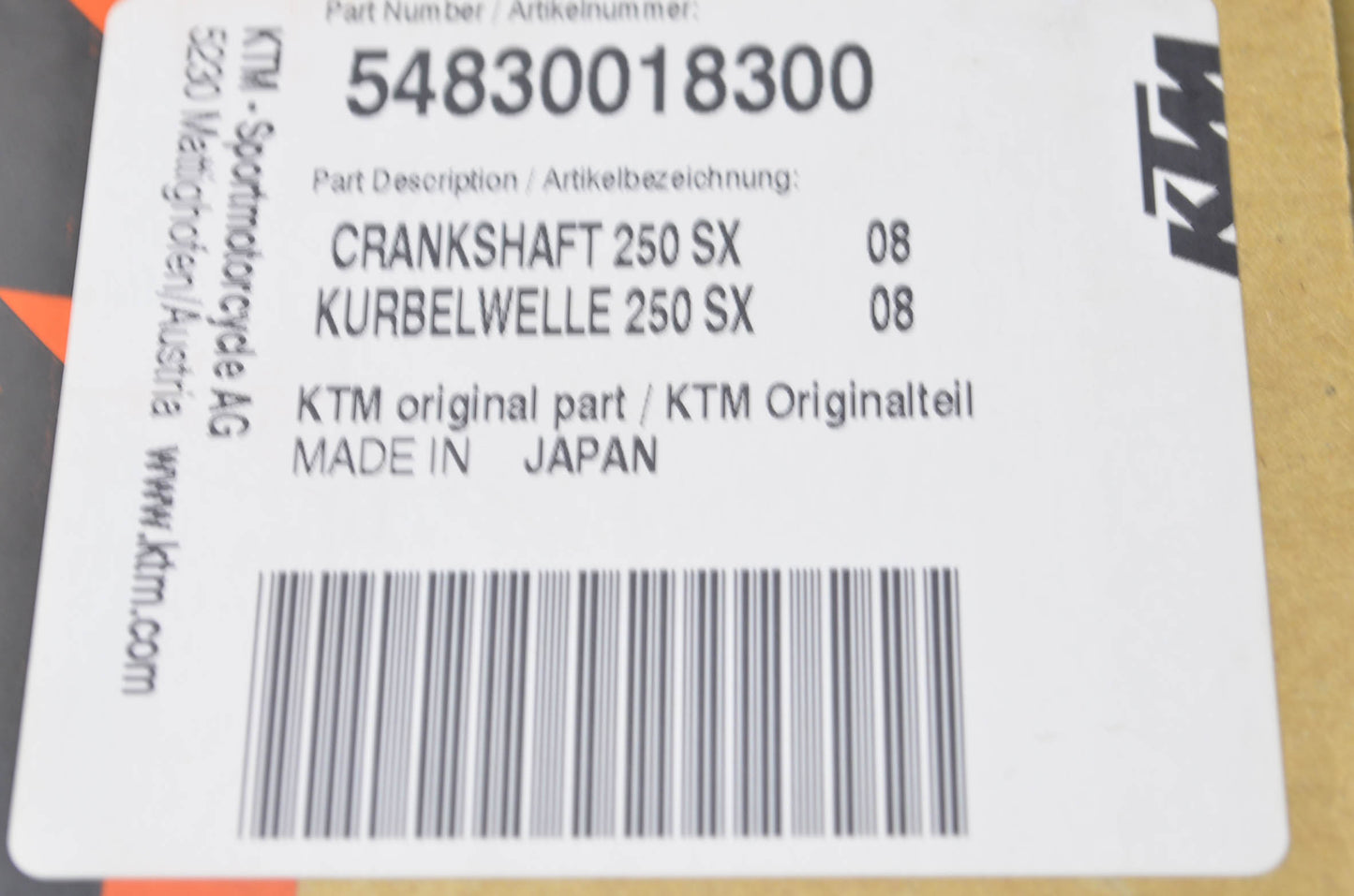 OEM KTM 54830018300, 54830018400 2008-2016 250 SX Crankshaft NOS