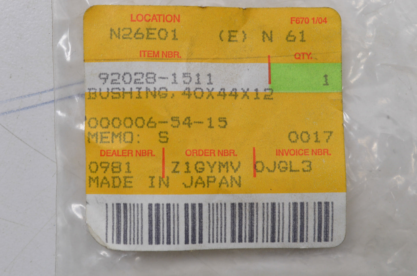 OEM Kawasaki 92028-1511 Bushing 40X44X12 NOS