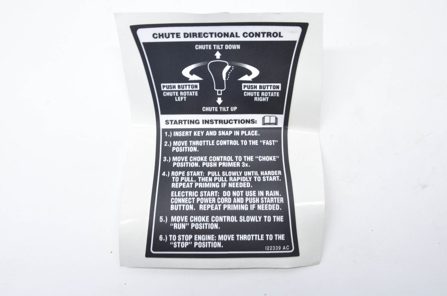 MTD 777I22339 Chute Directional Control Label NOS