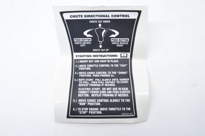 MTD 777I22339 Chute Directional Control Label NOS