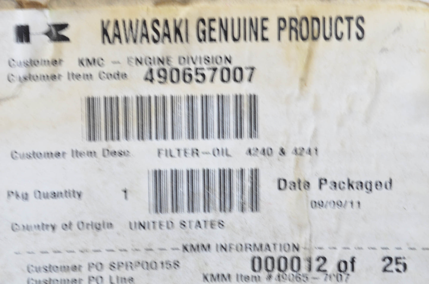 New OEM Kawasaki Oil Filter NOS