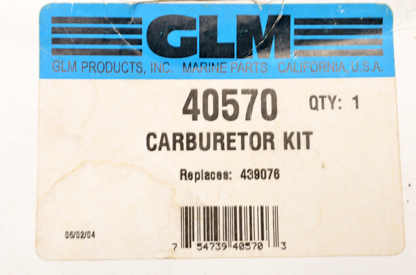 GLM 40570, 439076 Carburetor Kit NOS