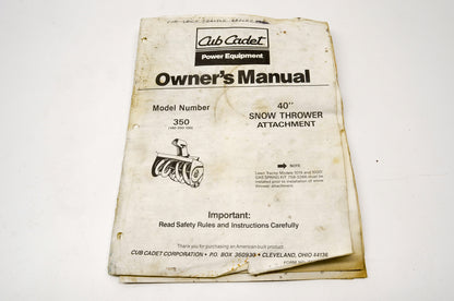 Cub Cadet 772-3925, R880712 40' Snow Thrower Attachment 350 Owner's Manual