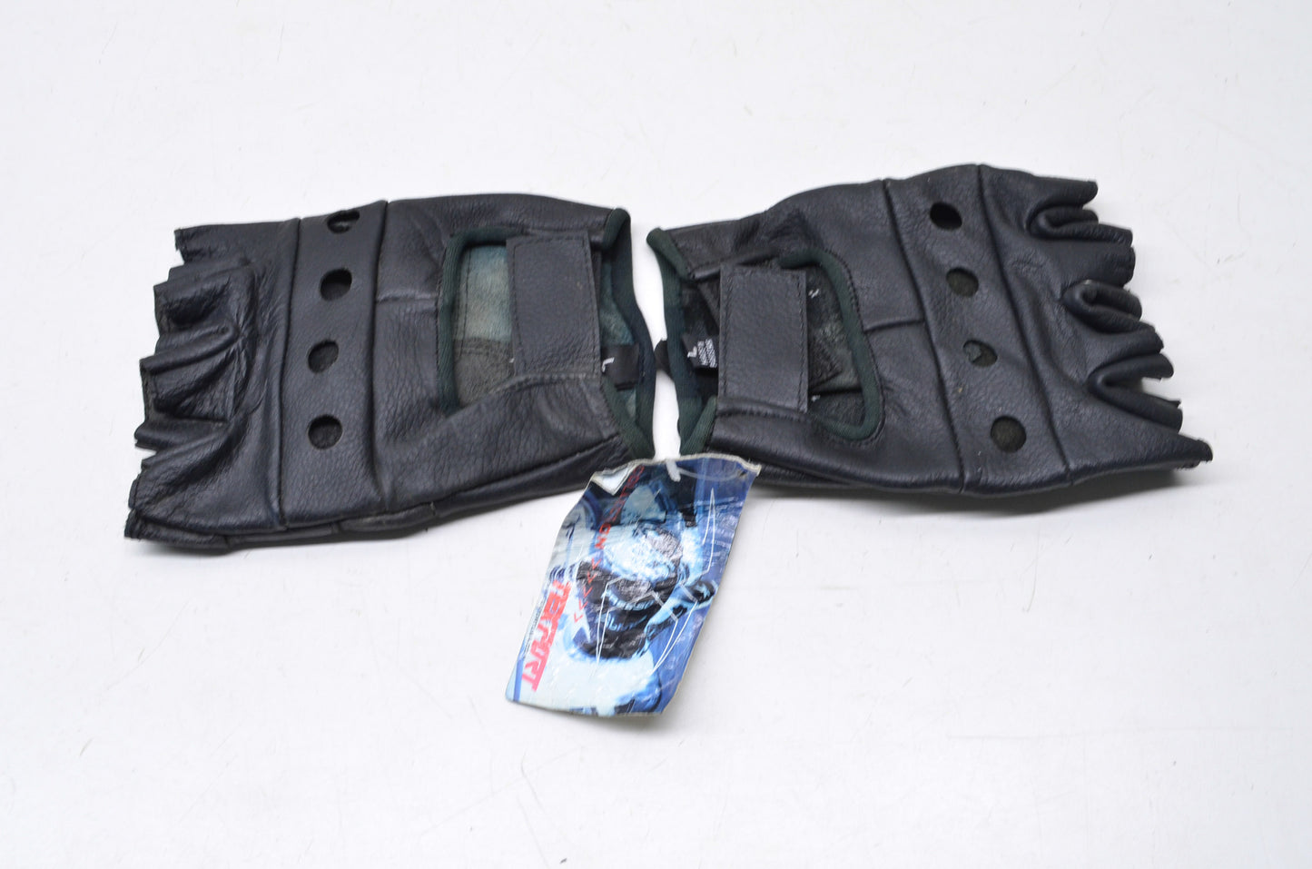 Texport Large Black Leather Fingerless Gloves NOS