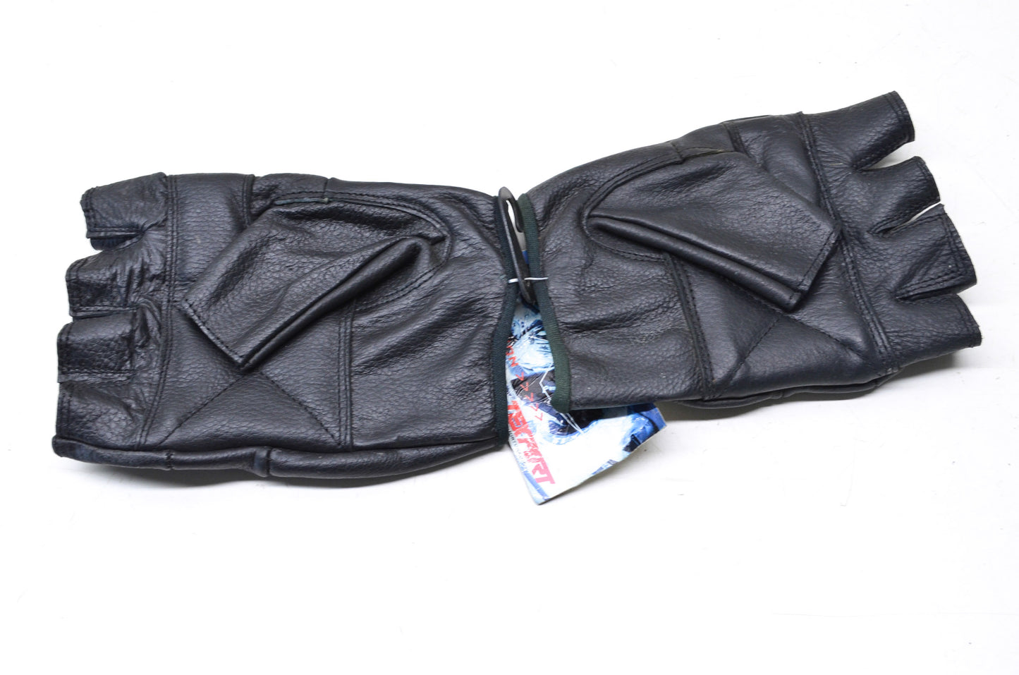 Texport Large Black Leather Fingerless Gloves NOS