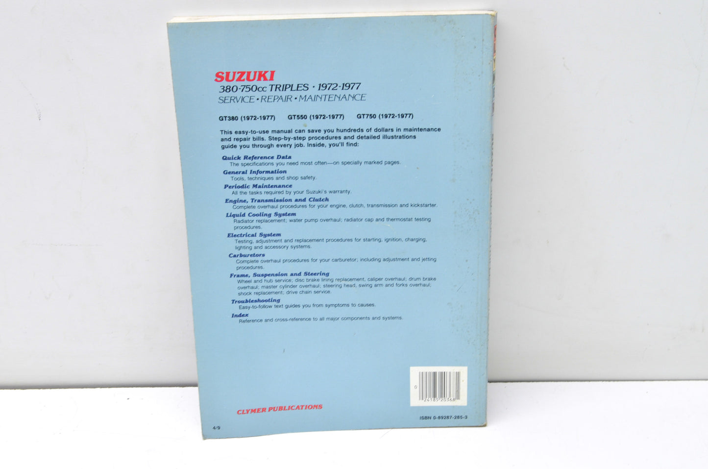 New Clymer Suzuki 380-750cc Triples 1972-1977 Service Repair Maintenance Manual