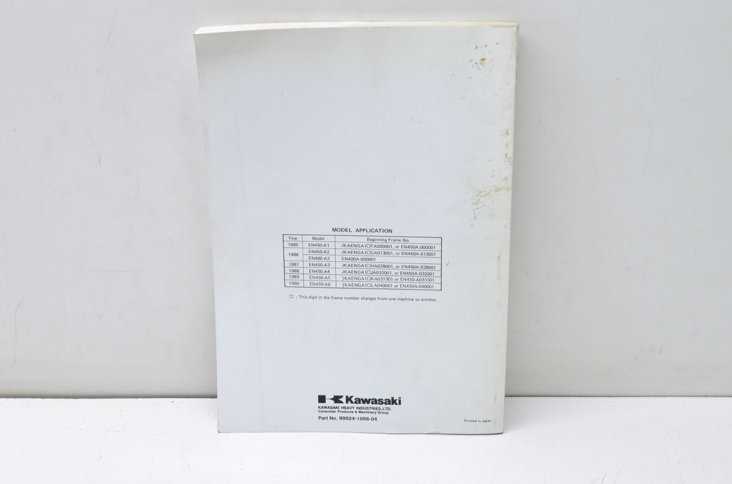 OEM Kawasaki 99924-1056-04 Service Manual BASE EN/EX 450/500 NOS