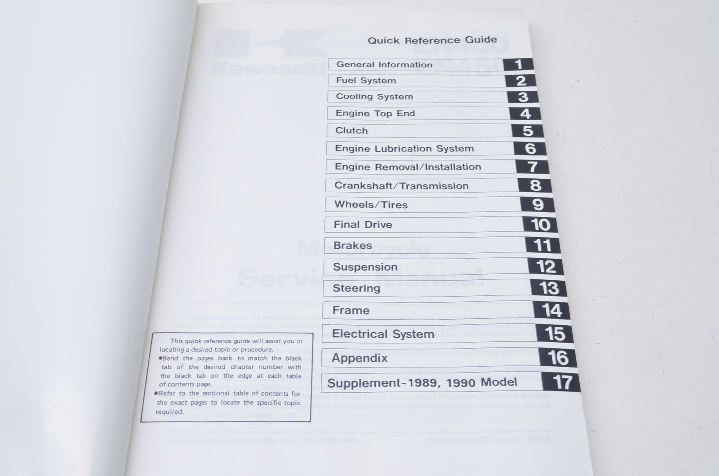 OEM Kawasaki 99924-1056-04 Service Manual BASE EN/EX 450/500 NOS