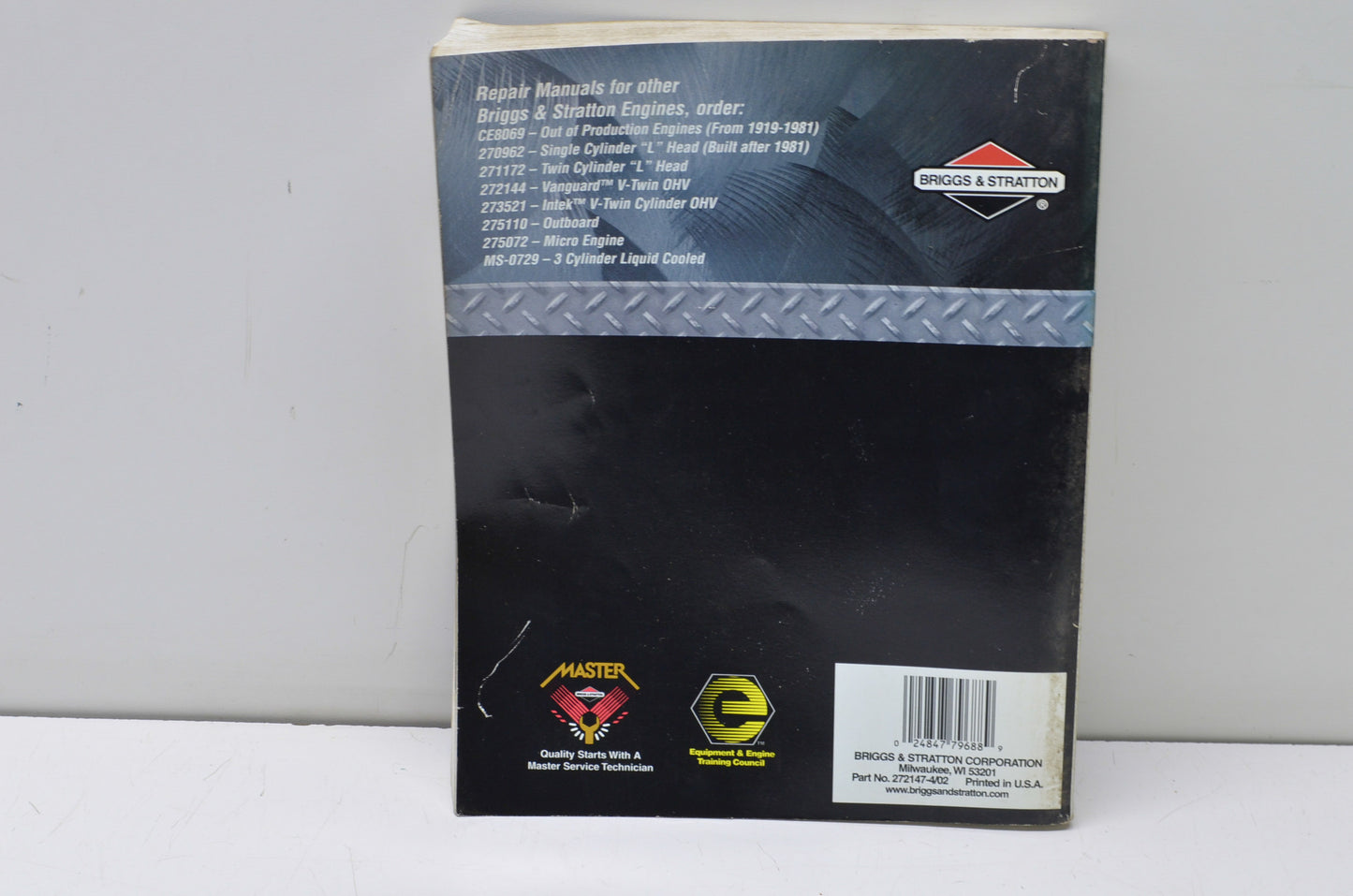 OEM Briggs & Stratton 272147-4/02 Single Cylinder OHV Repair Manual