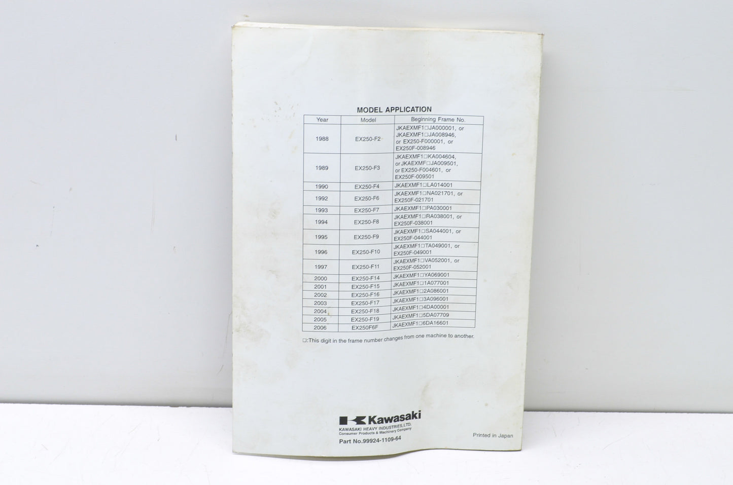 OEM Kawasaki 99924-1109-64 Service Manual Supplement EX250F