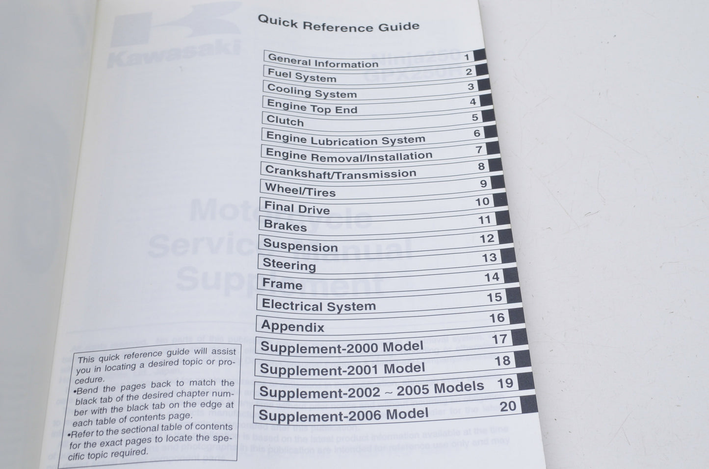 OEM Kawasaki 99924-1109-64 Service Manual Supplement EX250F