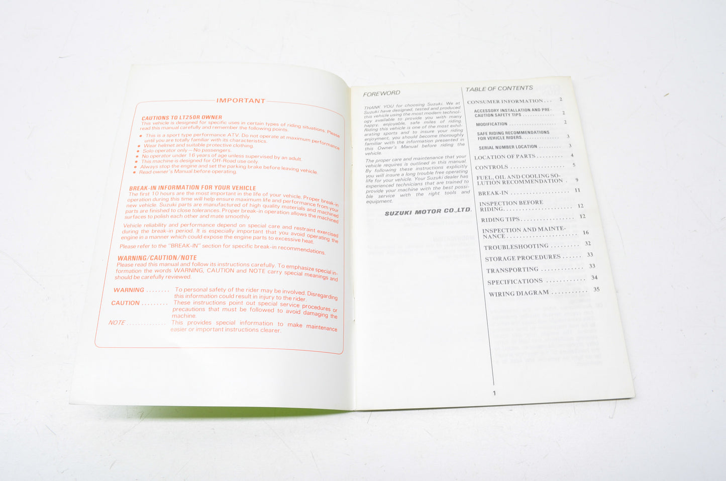 OEM Suzuki 99011-19A20-03A 1985 LT250R Owner's Manual