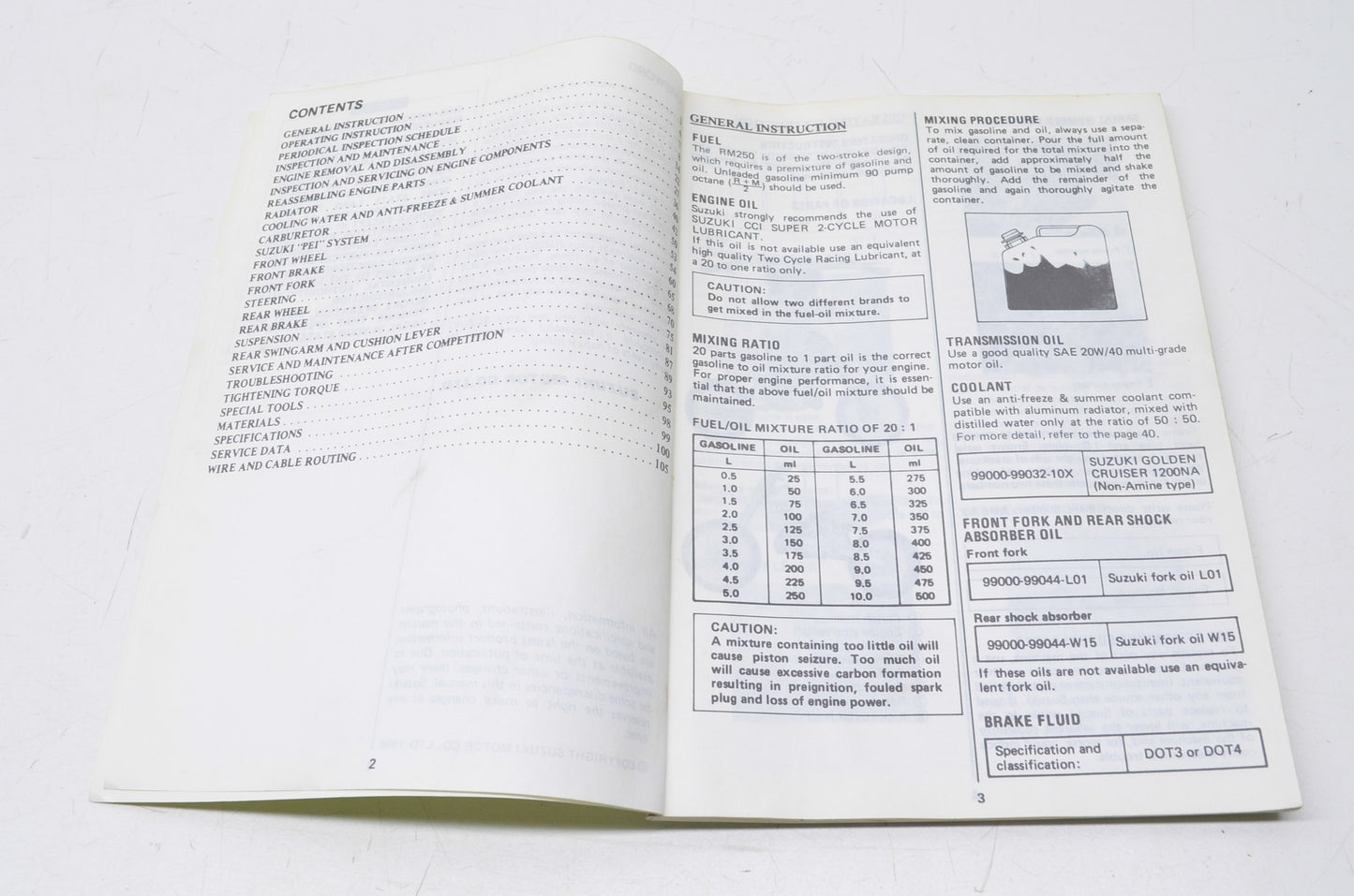 OEM Suzuki 1989 RM250 Owner's Maintenance Manual