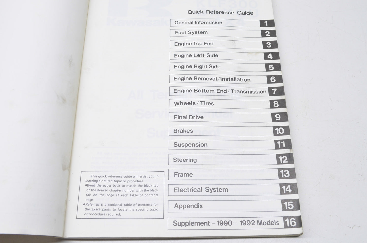 OEM Kawasaki 99924-1117-52 Service Manual Supplement KLF300C