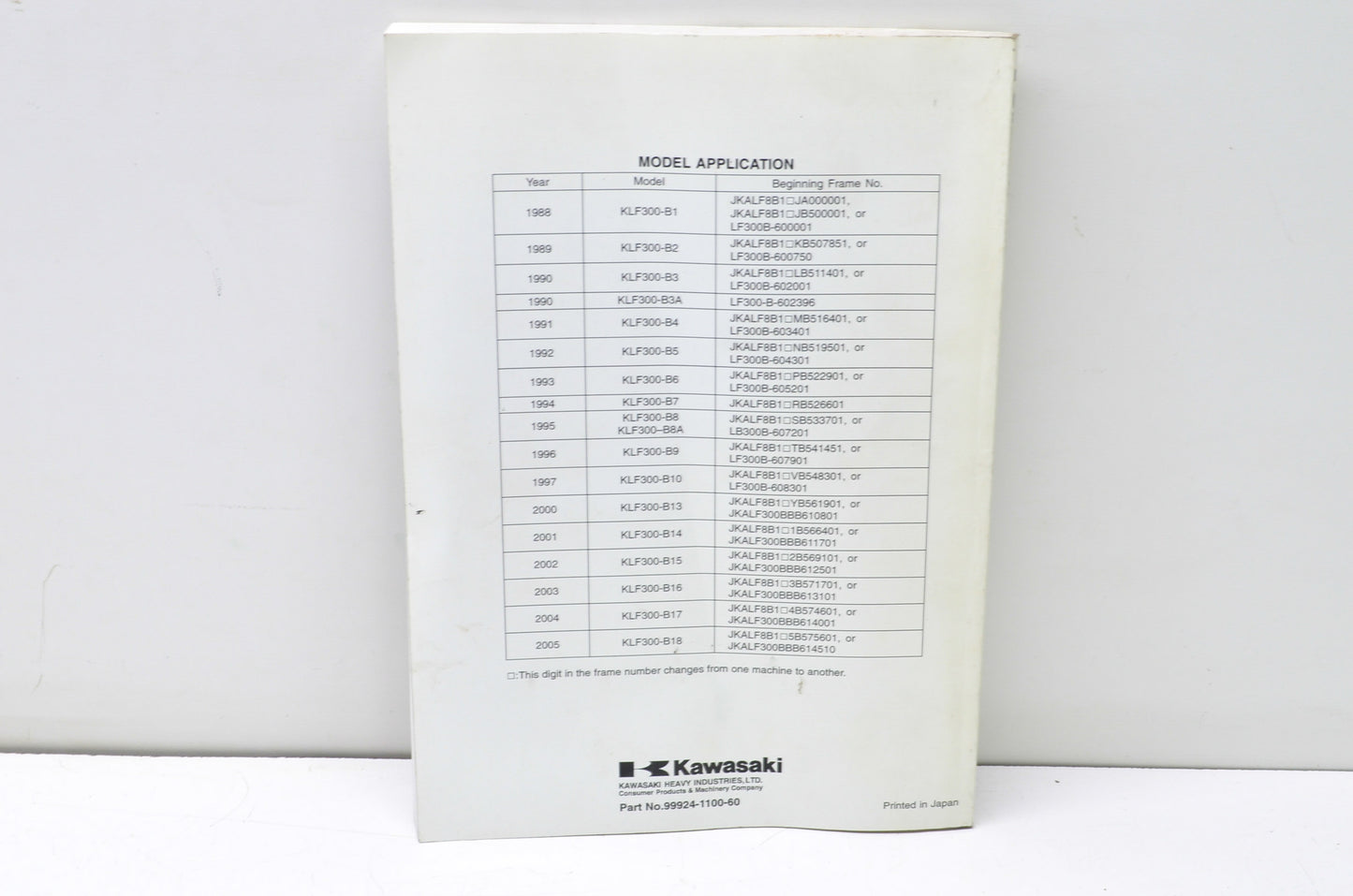 New OEM Kawasaki 1988-2005 KLF300, BAYOU 300 Service Manual Supplement NOS