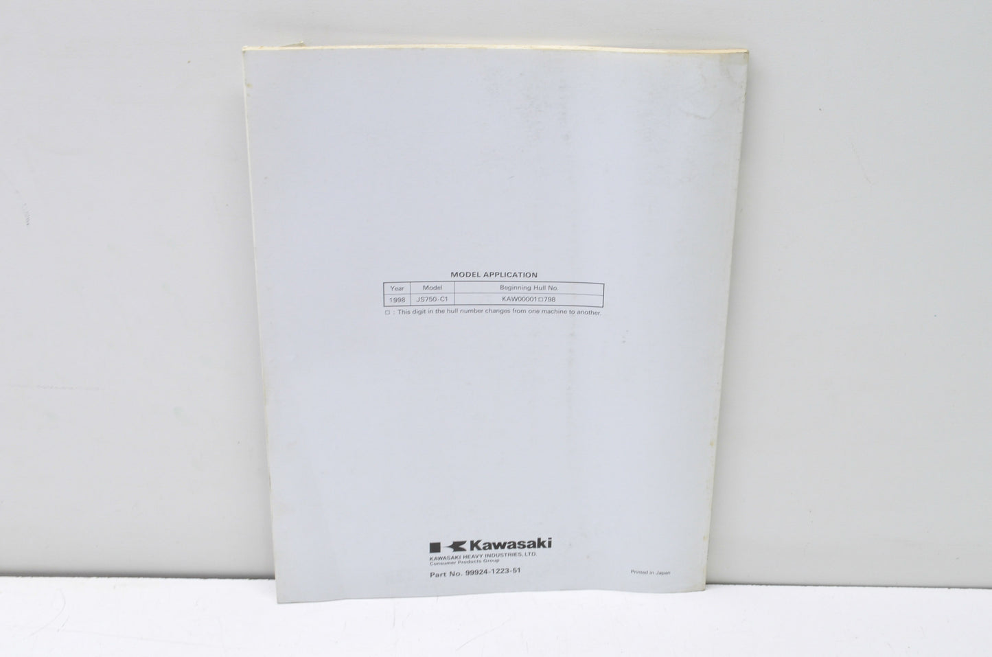 OEM Kawasaki 99924-1223-51 Service Manual 750SXi Pro JS750-C1