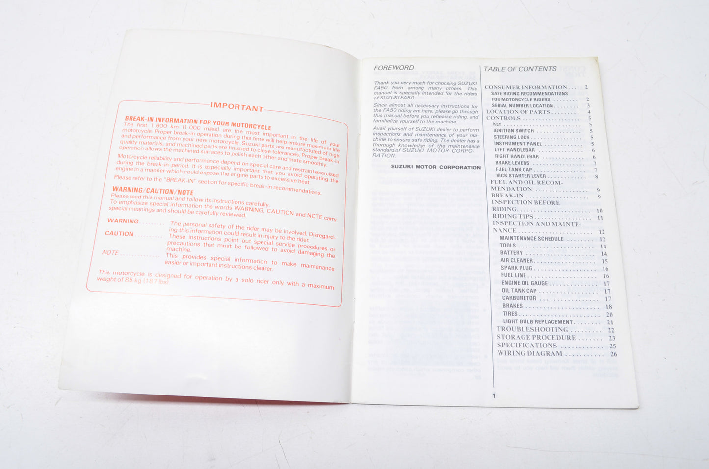 OEM Suzuki 99011-02226-03A FA50 Owner's Manual