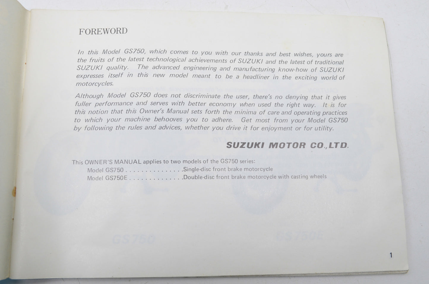 OEM Suzuki GS750 Owner's Manual
