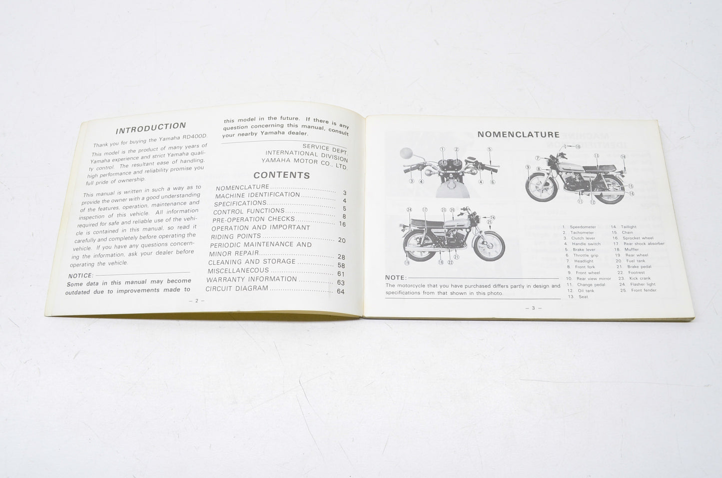 OEM Yamaha RD400D Owner's Manual