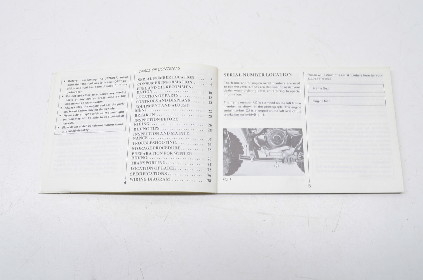 OEM Suzuki 99011-24521-00A LT250EF Owner's Manual