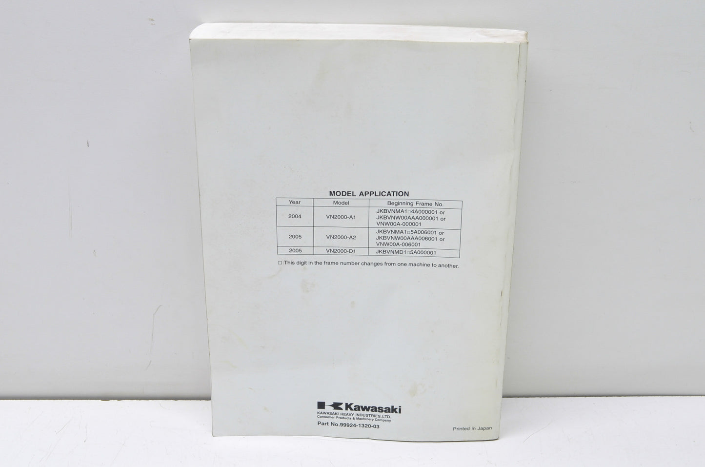 OEM Kawasaki 99924-1320-03 Service Manual VN2000A/D/E/F NOS