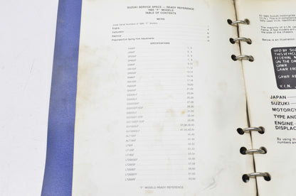 OEM Suzuki 99923-03851 1985 F Model Service Specs & Ready Reference Manual