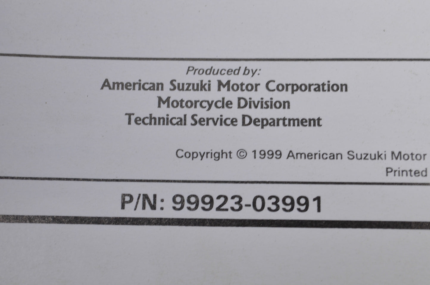 OEM Suzuki 99923-03991 1999 X Model Ready Reference & Service Specifications Man