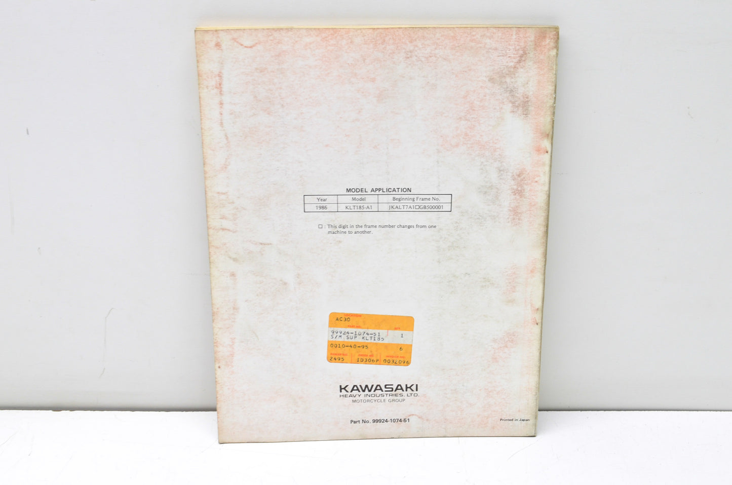 OEM Kawasaki 99924-1074-51 Service Manual Supplement KLT185