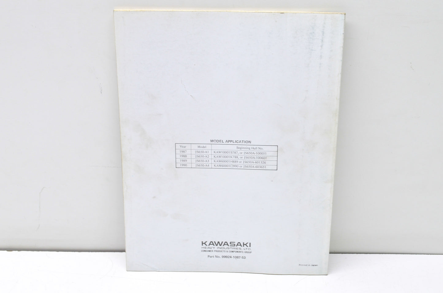 OEM Kawasaki 99924-1087-53 Service Manual Supplement JS650A NOS