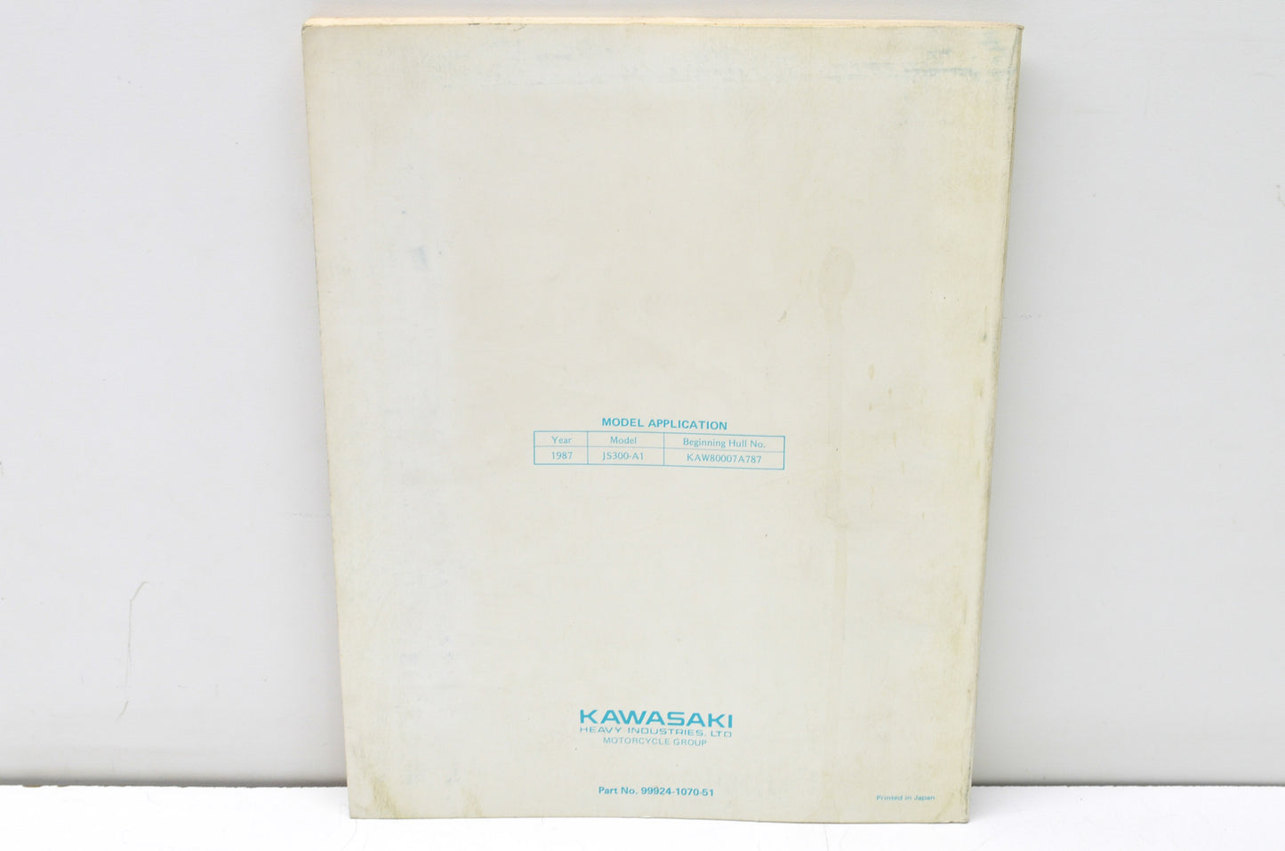 OEM Kawasaki 99924-1070-51 Service Manual Supplement JS300A1