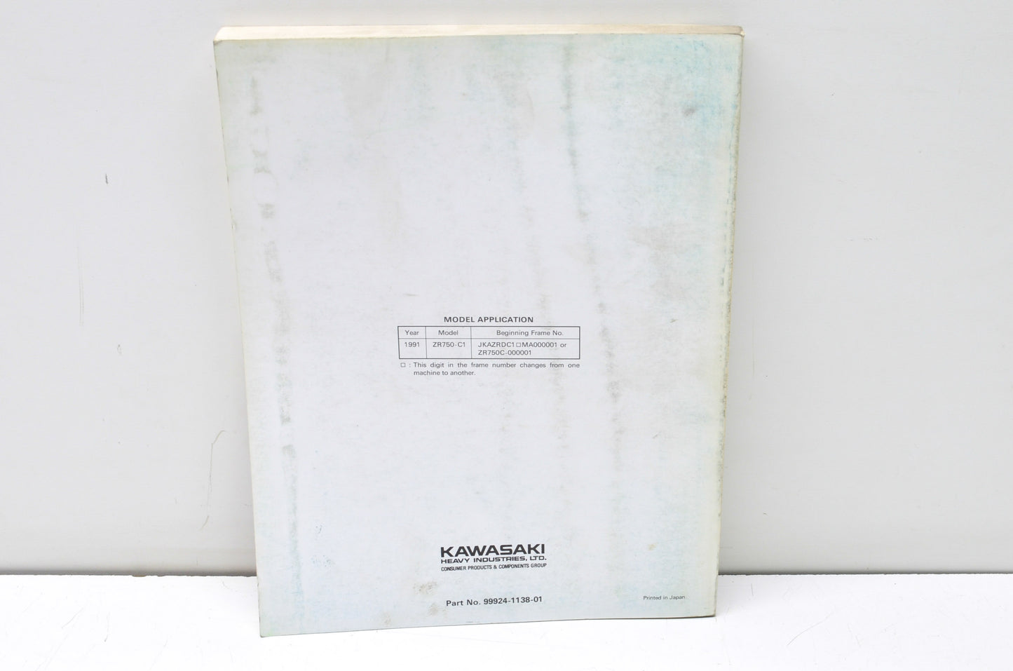OEM Kawasaki 99924-1138-01 Service Manual ZR750 NOS