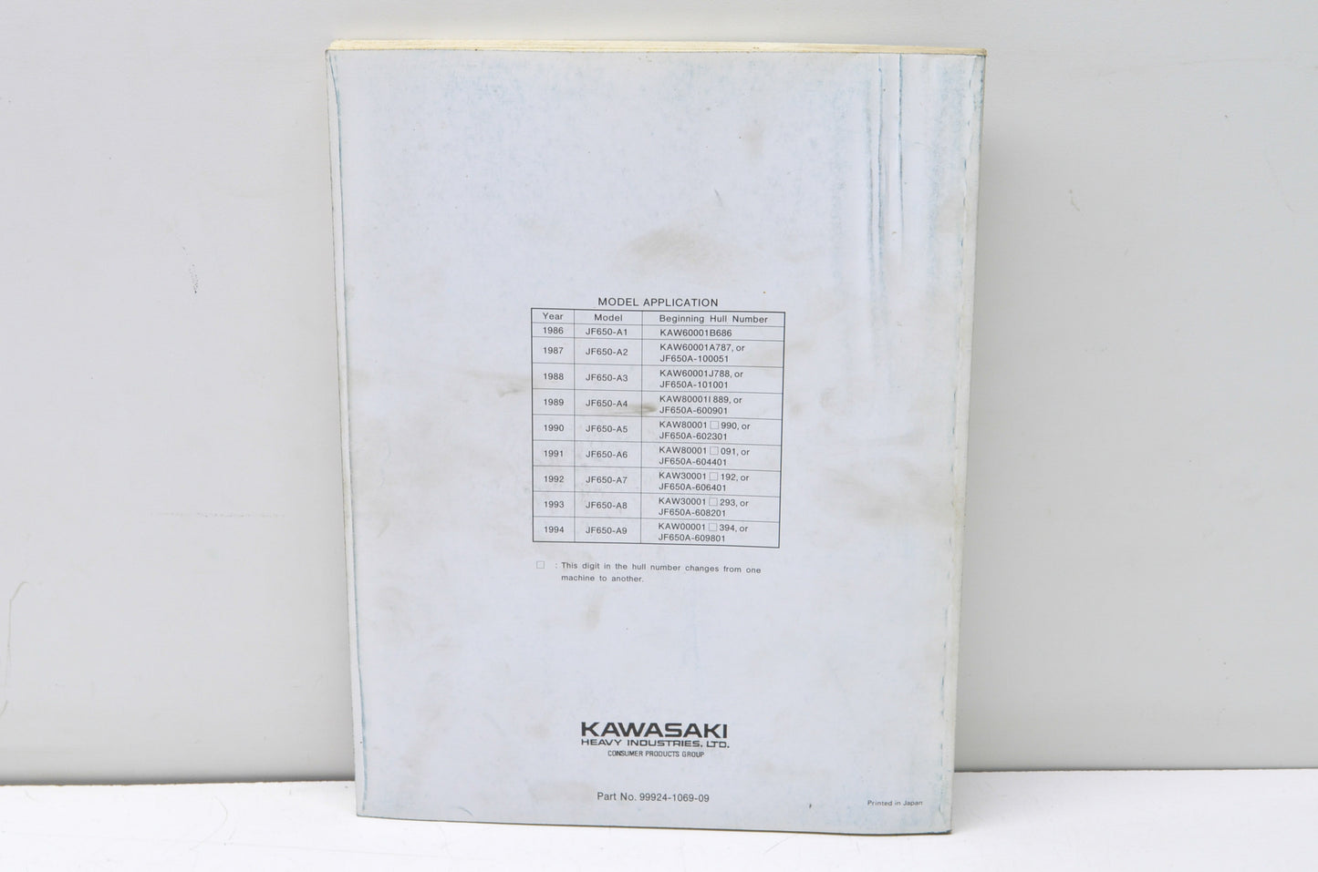 OEM Kawasaki 99924-1069-09 Service Manual JF650A