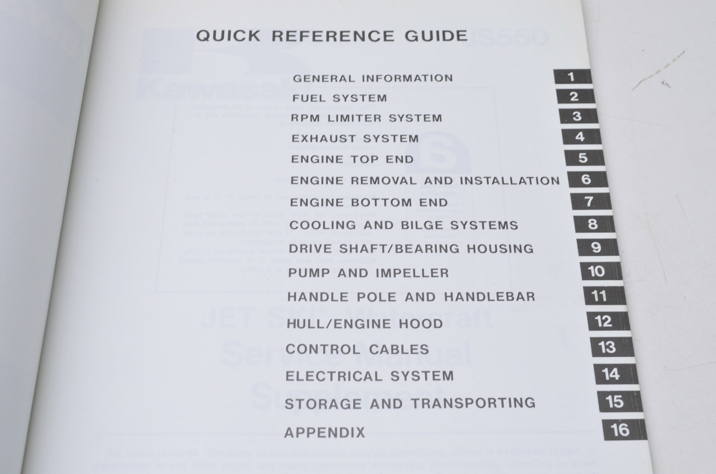 OEM Kawasaki 99924-1075-53 Service Manual Supplement JS550