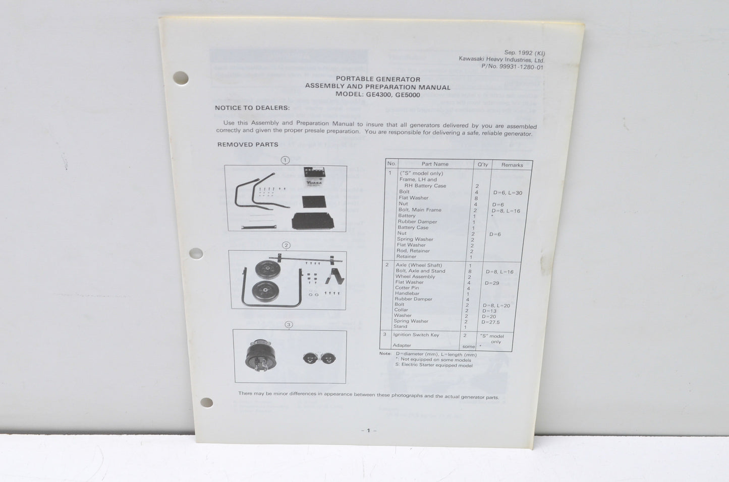 OEM Kawasaki GE4300 & GE5000 Portable Generator Assembly & Preparation Manual