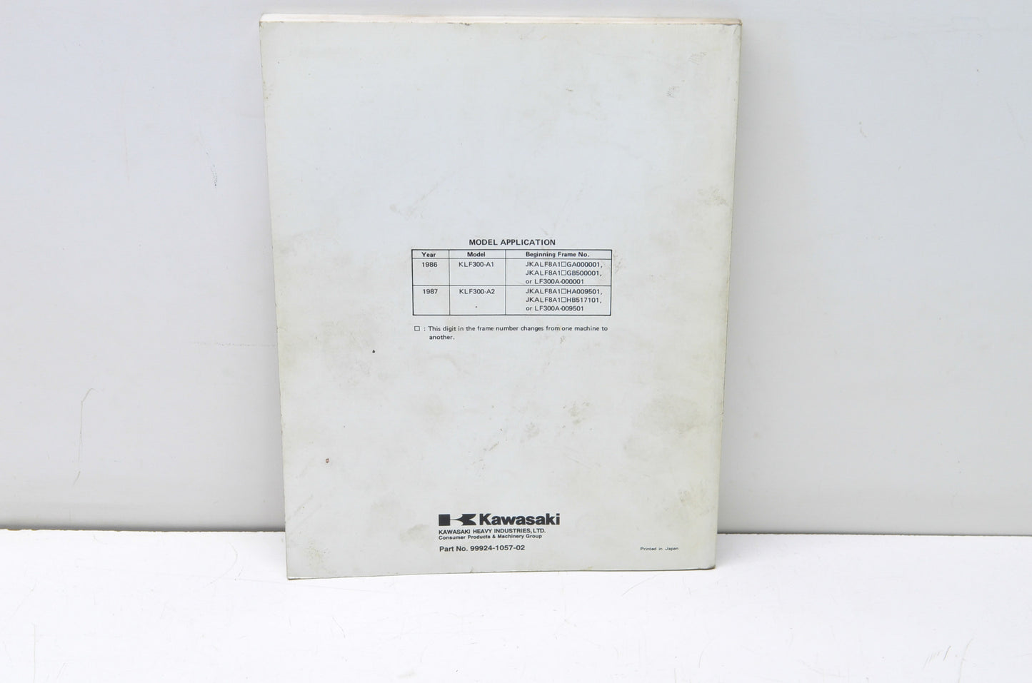 OEM Kawasaki 99924-1057-02 Service Manual KLF300 NOS