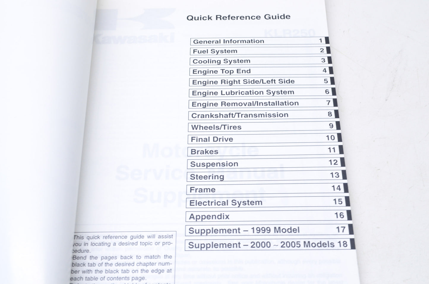 OEM Kawasaki 99924-1051-14 Service Manual KL250D NOS