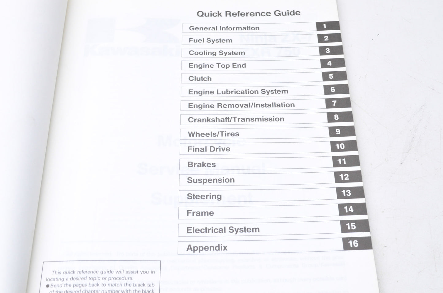 OEM Kawasaki 99924-1126-51 Service Manual Supplement ZX750H2