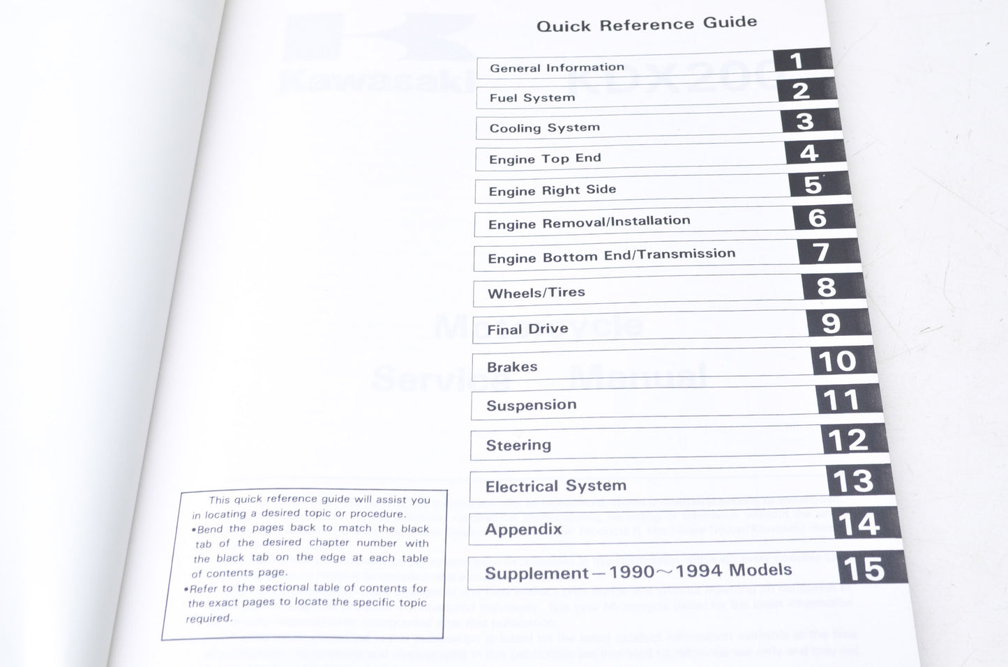 OEM Kawasaki 99924-1114-02 Service Manual KDX200E