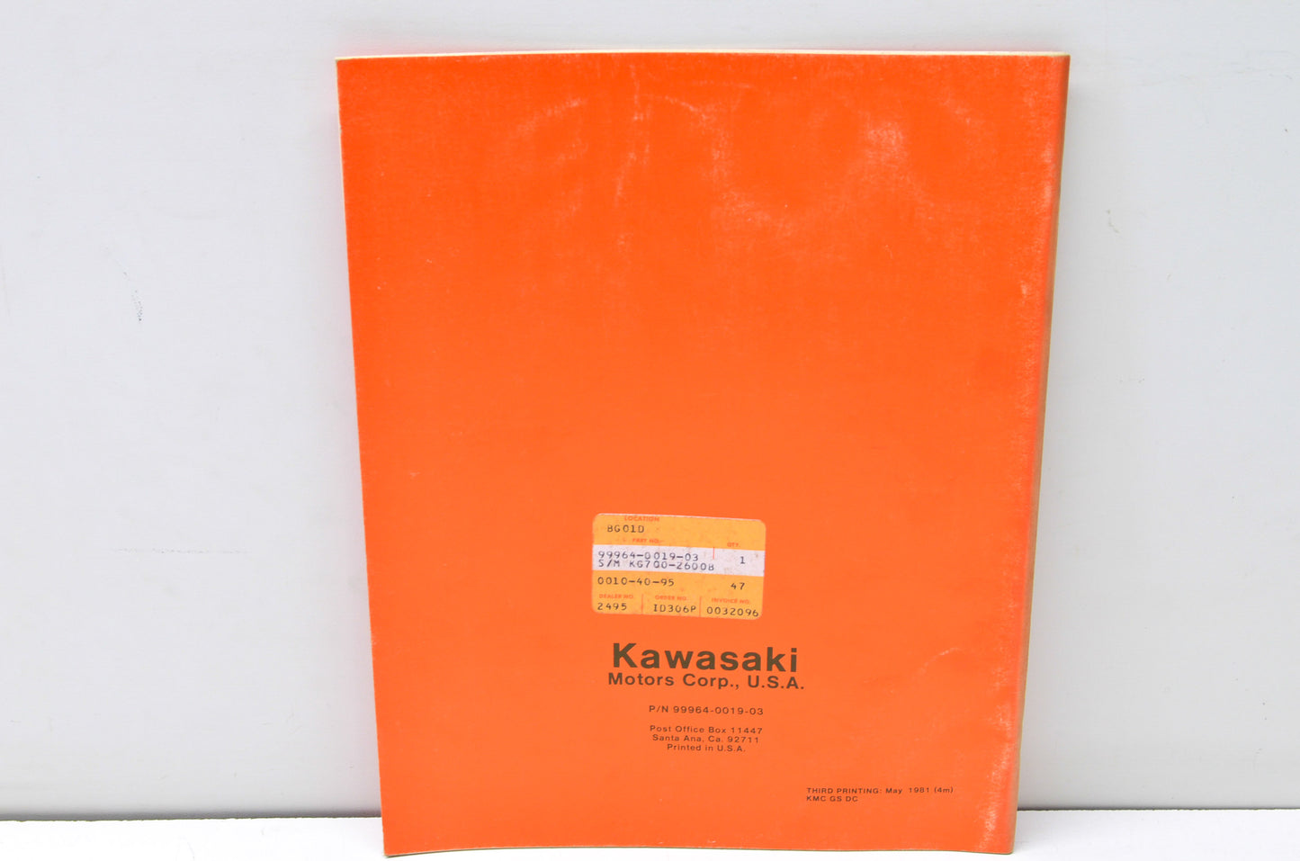OEM Kawasaki 99964-0019-03 Service Manual KG700-2600B NOS